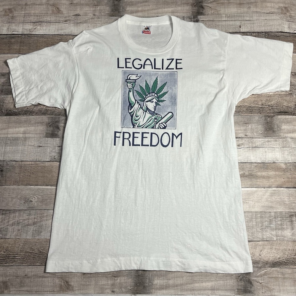 Legalize Freedom Shirt Size XL White Vintage 90s Weed Tee Statue Of Liberty